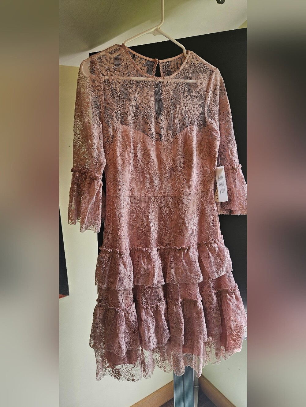 Eliza J Blush Lace Tiered Dress
